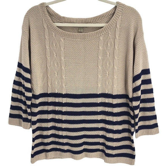 One A Womens Size Large Textured Knit Nautical Striped Sweater Boxy Fit Pullover - Picture 7 of 8